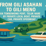 From Gili Asahan To Gili Meno via Tembowong Port, Teluk Nare by Private Local Boat, Private car, Private Speedboat