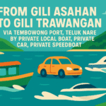 From Gili Asahan To Gili Trawangan via Tembowong Port, Teluk Nare by Private Local Boat, Private car, Private Speedboat