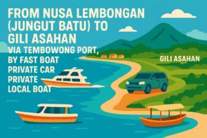 From Nusa Lembongan (Jungut Batu) To Gili Asahan via Tembowong Port, by Fast Boat, Private car, Private Local Boat